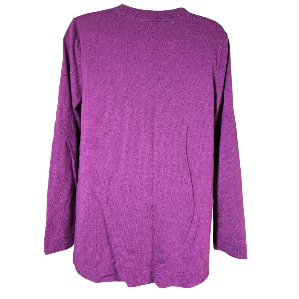 J Jill Purple Sweater Tunic Small Cotton Blend w Long Multicolor Fringed Scarf - Picture 6 of 14